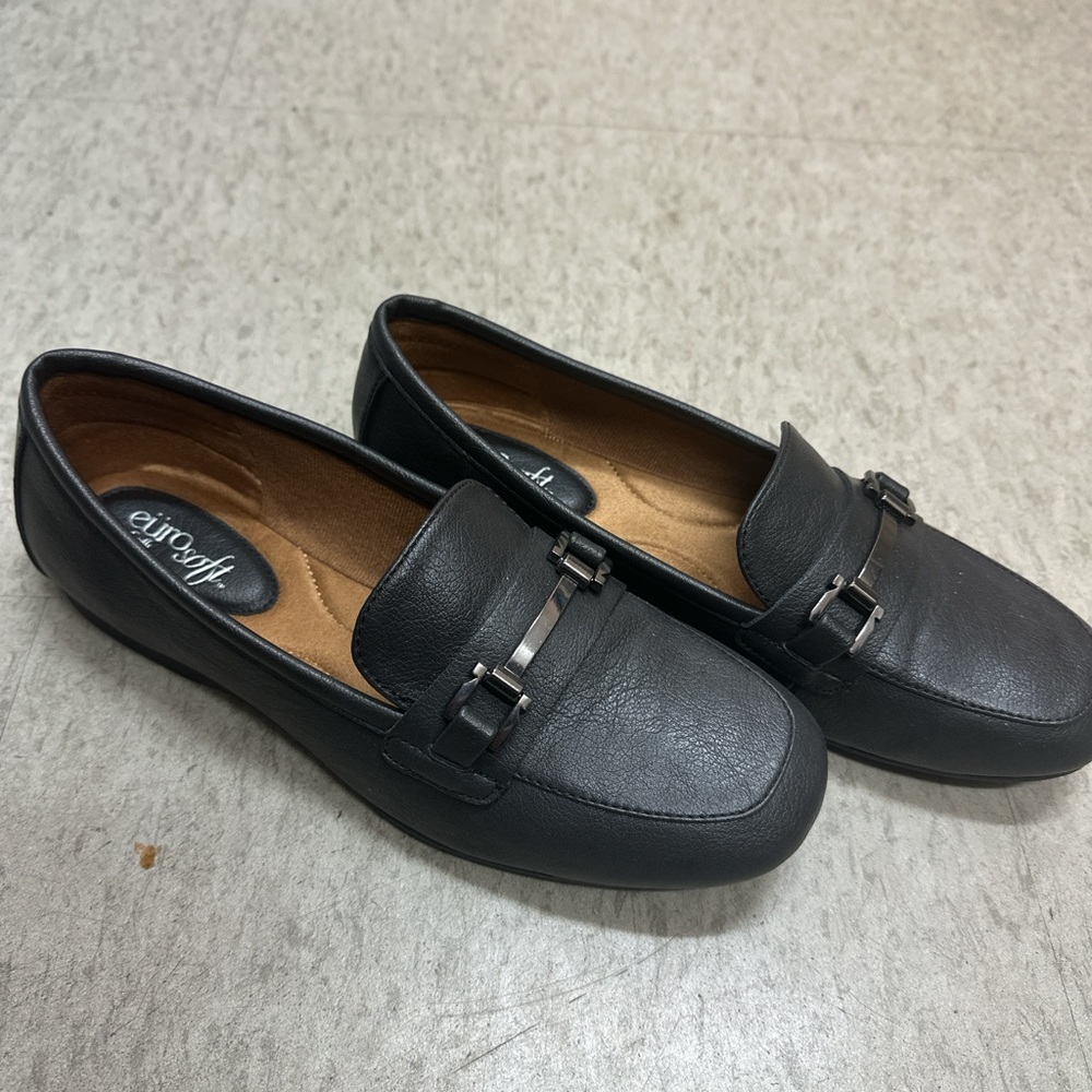 Black Leather Loafers with Buckle Detail